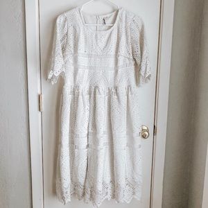 3/4 Sleeve ivory crochet midi dress